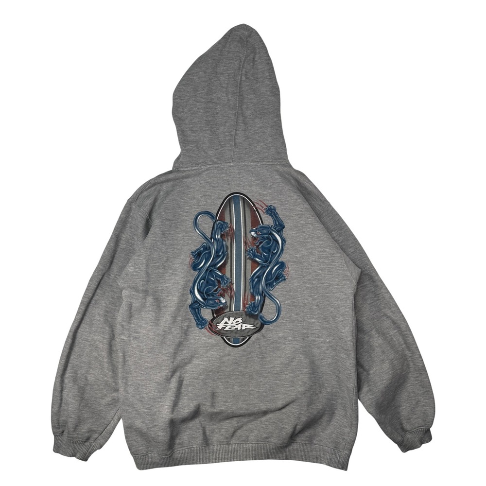 Vintage 90s No Fear Gray Panther Surf Graphic Pullover Hoodie Mens Large Y2K